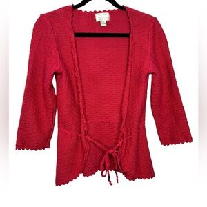 Y2K VTG Hand Crocheted Red Pink Open Tie Front Dainty Cardigan Size Small